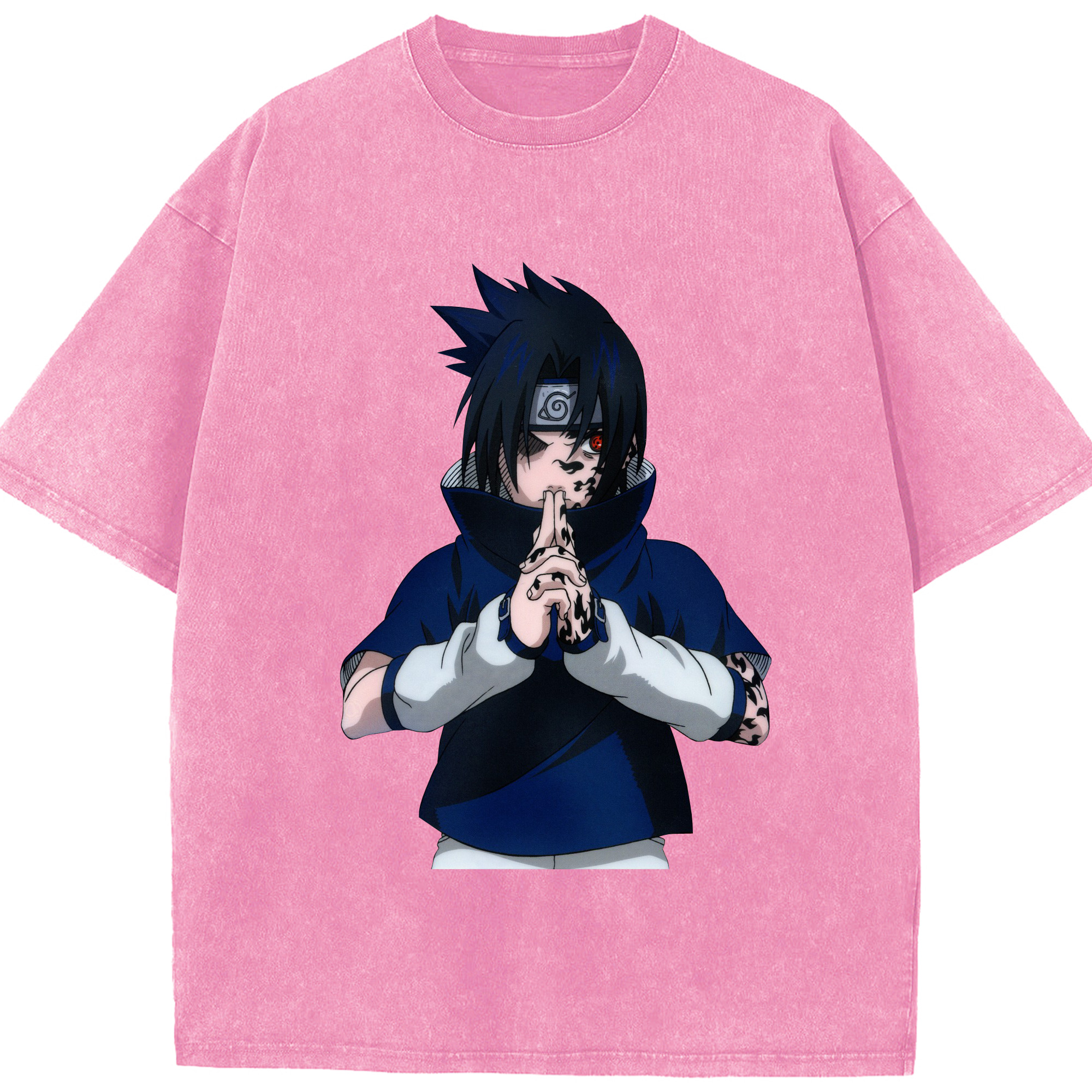 （画像用） NARUTO -ナルト- うちは サスケ Uchiha Sasuke 綿100% ヴィンテージ風 半袖Tシャツ（フロントプリント）